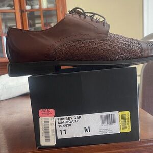 Johnston & Murphy Mahogany Woven Leather Cap Toe Oxford